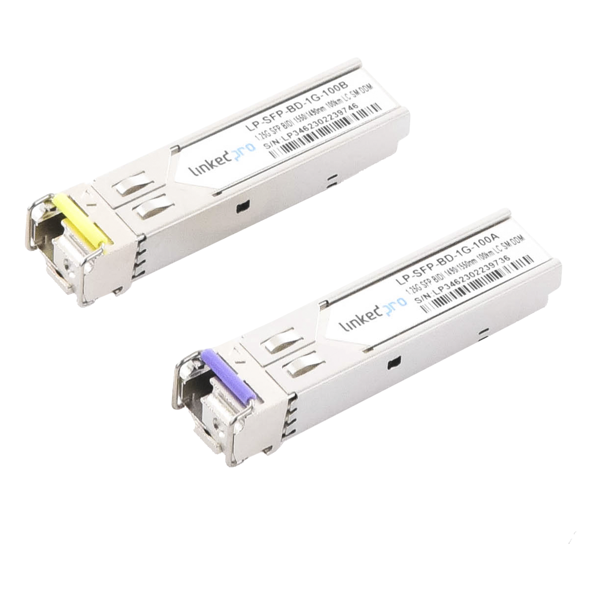 Transceptores Ópticos Bidireccionales SFP (Mini-Gbic) / Monomodo 1490 & 1550 nm / 1.25 Gbps / 1000BASE-BX / Conector LC/UPC Simplex / DDM / Hasta 100 km / 2 Piezas — LINKEDPRO BY EPCOM · SKU LP-SFP-BD-1G-100