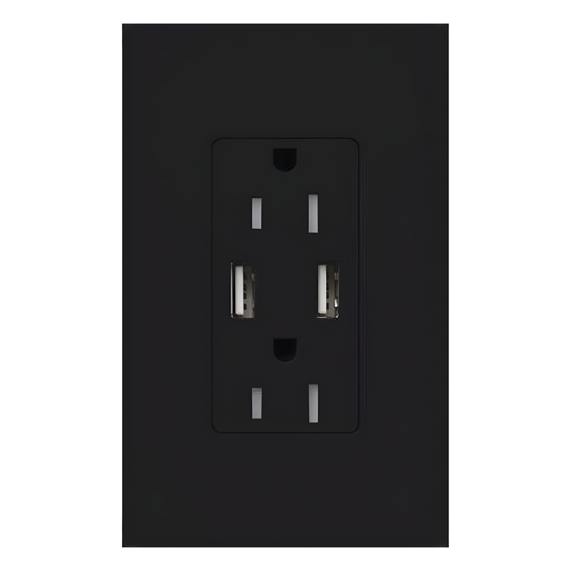 Tomacorriente de pared 15 A con dos puertos USB tipo A de 3.8 A para carga de dispositivos, resistente a manipulaciones, línea Satin Colors color Midnight — LUTRON ELECTRONICS · SKU SCR15UBTRMN
