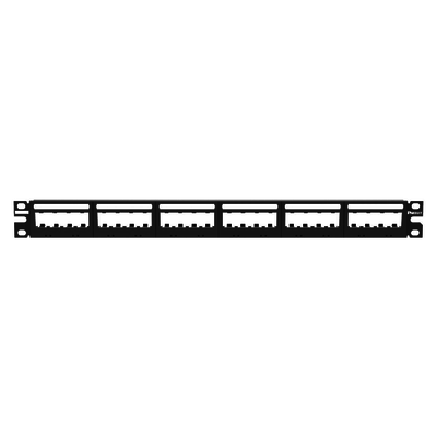 Panel de Parcheo Modular Mini-Com (Sin Conectores), Ultimate IDÆ, Plano, Sin Blindaje, Con Etiqueta y Cubierta, de 24 Puertos, 1UR
