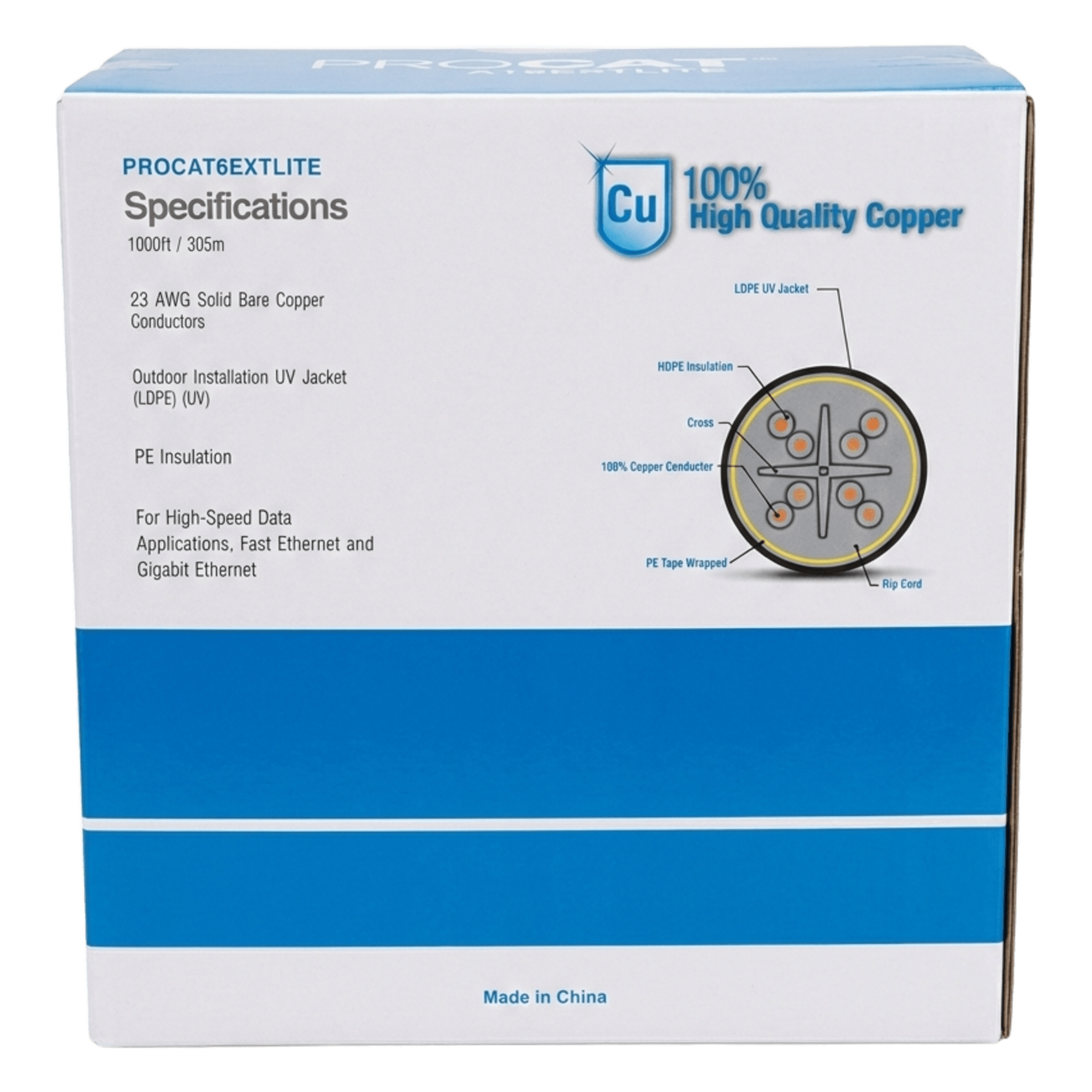 Bobina de Cable 305 Metros (1000 Pies) Cat6+ Calibre 23, Climas Extremos, Color Negro, Sin Blindar, para Intemperie. — LINKEDPRO BY EPCOM · SKU PRO-CAT-6-EXT-LITE