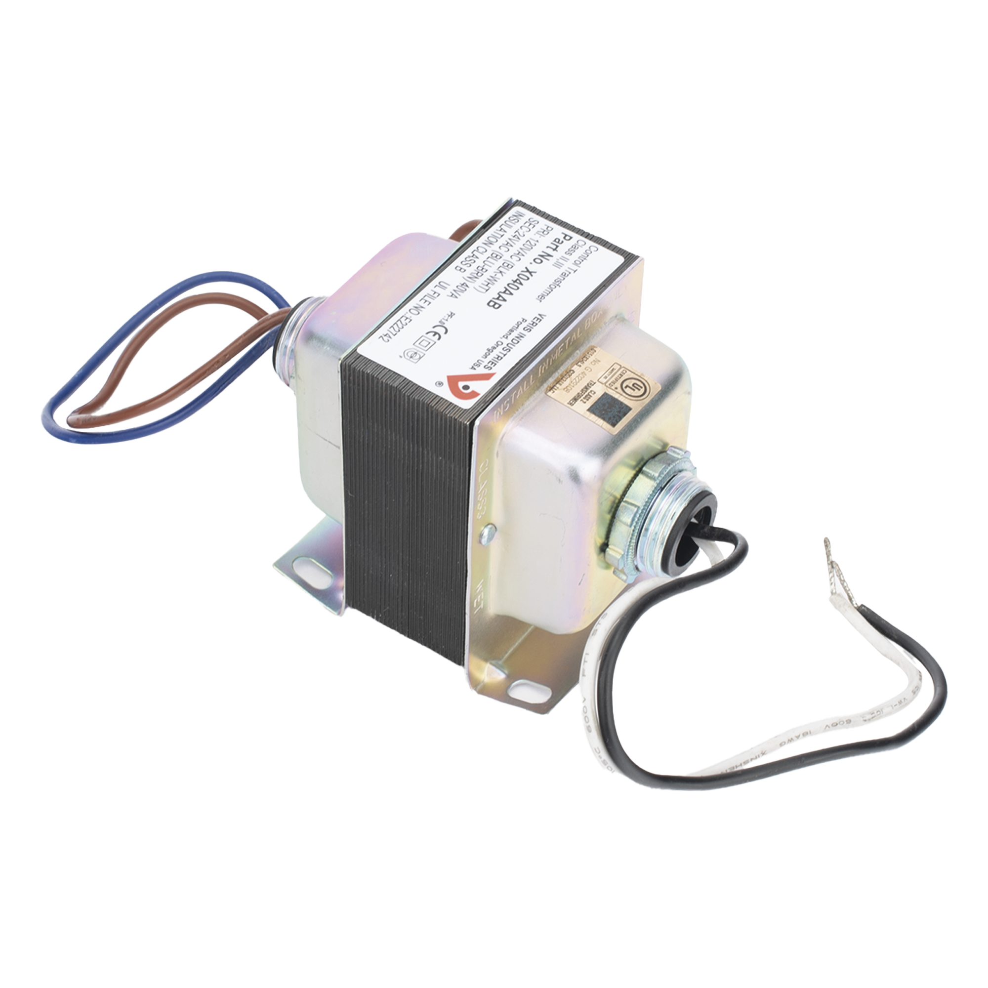 Transformador de control multi-tap 120/240/277/480 VAC a 24 VAC, 40 VA, con protección por fusible — HONEYWELL BMS · SKU V-X040AAB