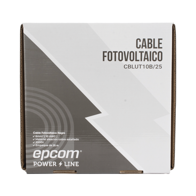 Cable Fotovoltaico Negro / Cobre Estañado / 6 mm² (10 AWG) / 2000V / Rollo de 25 m / / UL 4703 y TUV