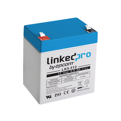 Batería de respaldo 12 V | 5.5 Ah | AGM | Especial para Seguridad Electrónica | UPS | Sistemas de Emergencia | Vida útil 5 años | Terminales F1 + Adaptador F2