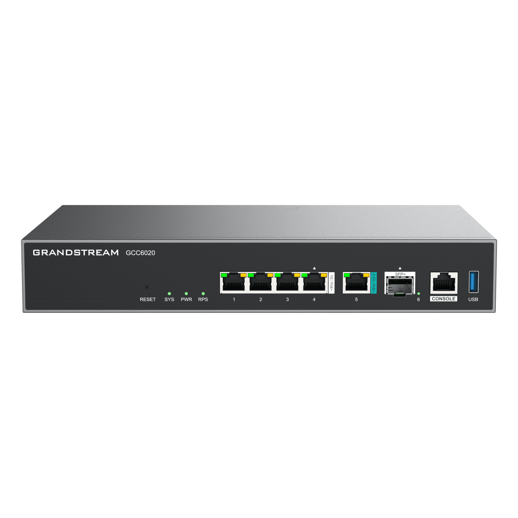 Dispositivo de Convergencia de Redes GCC6020 / Router VPN / Firewall de Próxima Generación / IP PBX / Switch de Red / 4 Puertos Gigabit Ethernet / 1 Puerto SFP+ 10 Gigabit / 1 Puerto 2.5 Gigabit / Administración en la Nube GDMS / Mont — GRANDSTREAM · SKU GCC6020