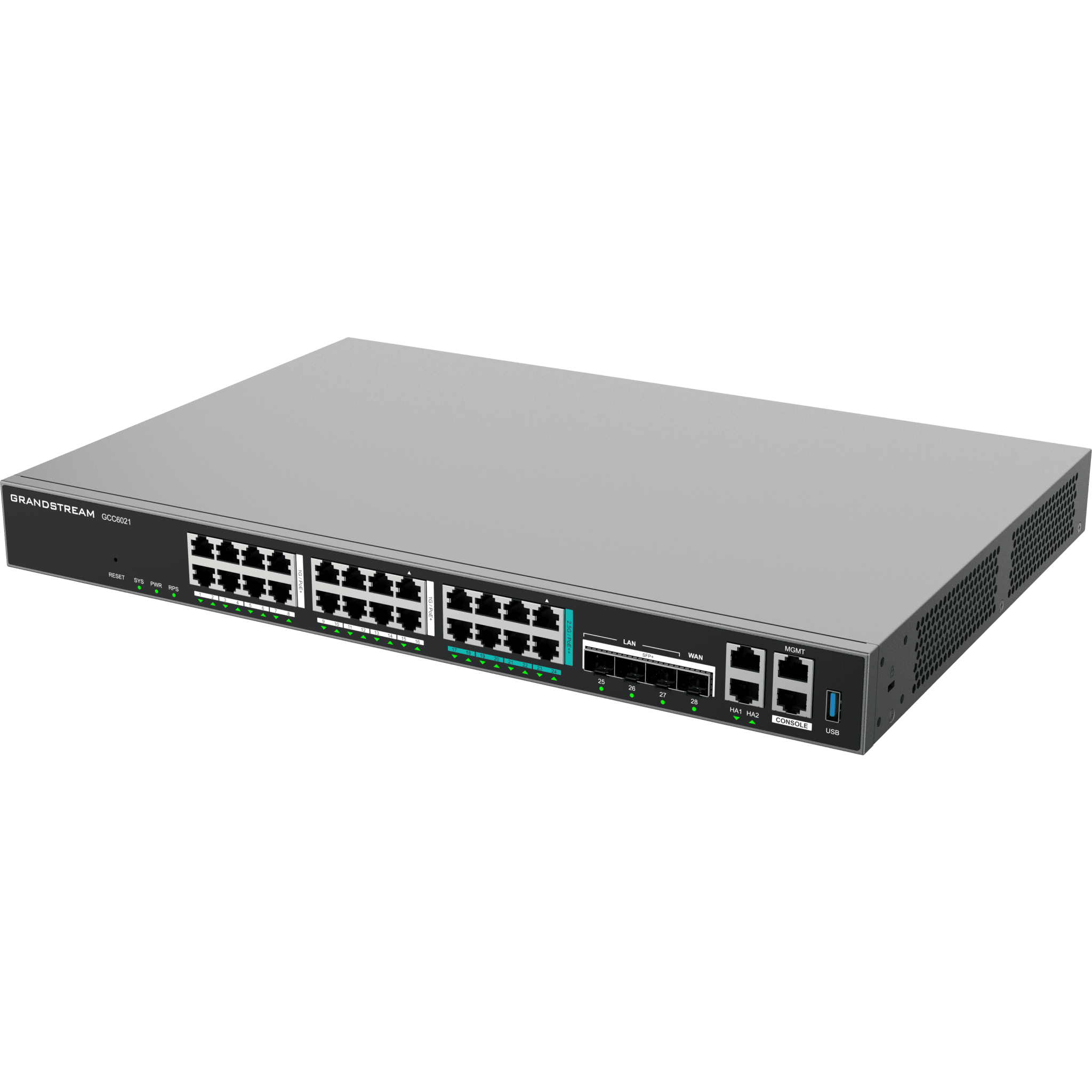 Router Todo-en-Uno GCC6021 con PBX de 50 Extensiones + Firewall + VPN + Switch de 16 Puertos GbE + 4x SFP+ 10 GbE y 8x 2.5 GbE / Gestión en la Nube con GDMS
