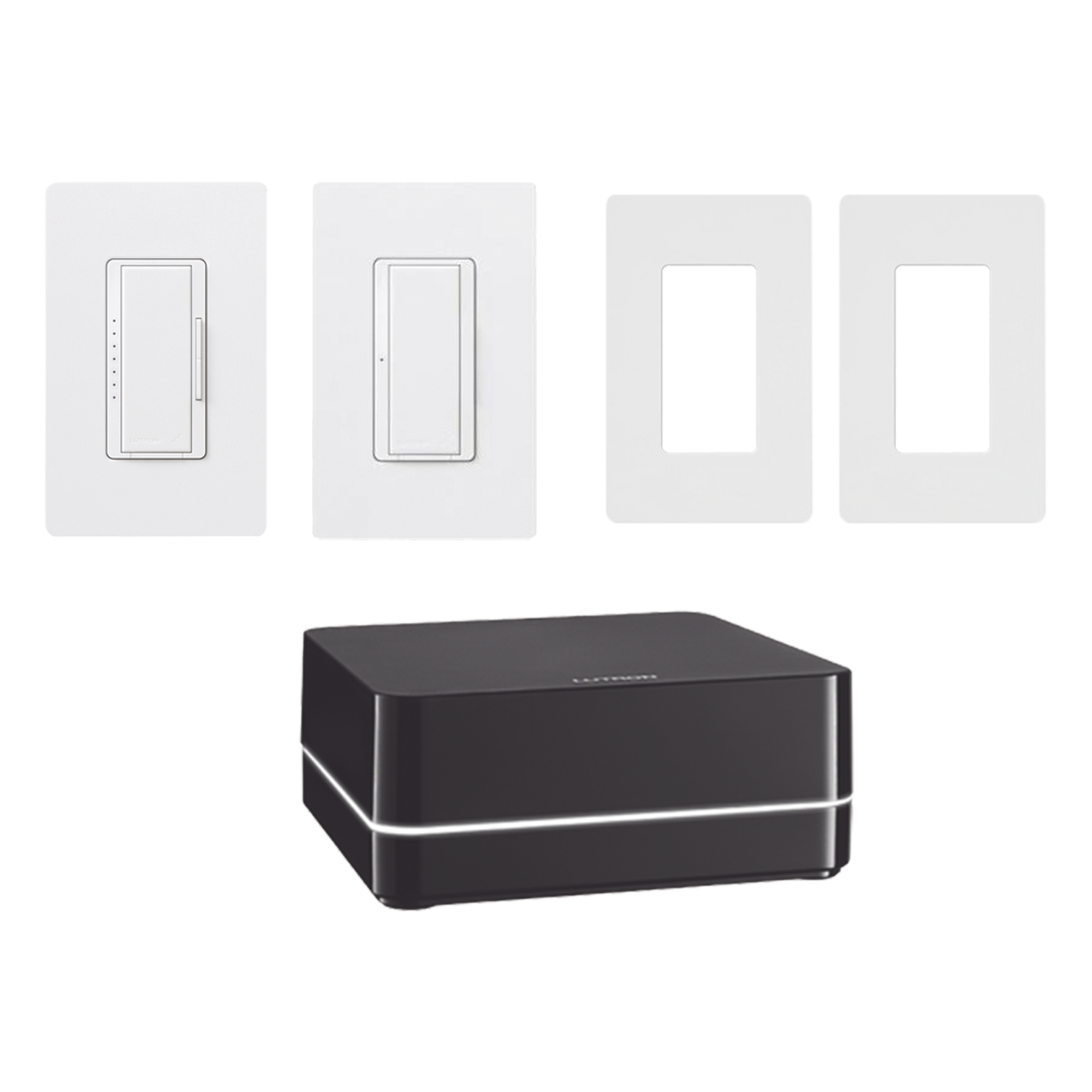 Kit de control de iluminación RA2 Select con repetidor principal, atenuador de 600 W, interruptor de 8 A y dos placas Claro, control desde la app Lutron y asistentes de voz — LUTRON ELECTRONICS · SKU KITRA2SELECT1
