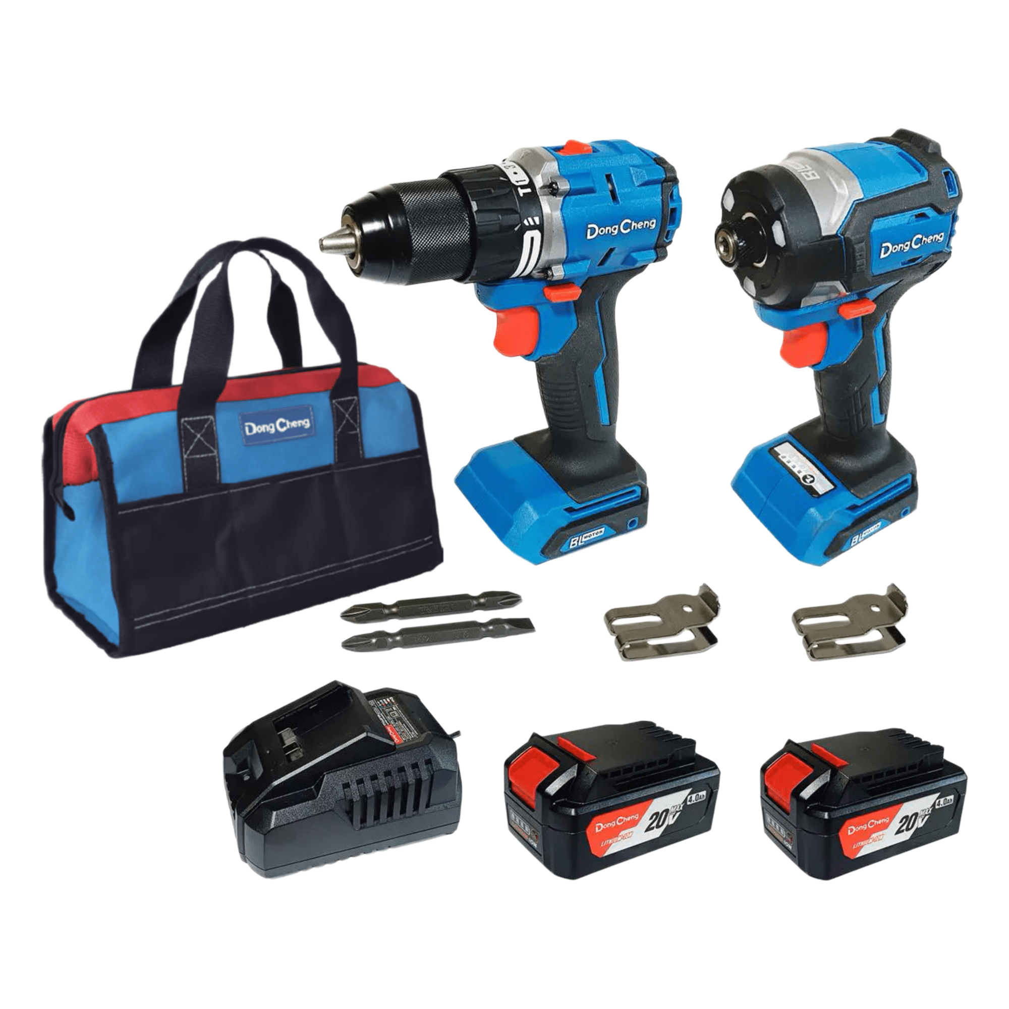 Kit Taladro Percutor y Atornillador de Impacto 20V / Motor Brushless / 2 Baterías 4.0Ah Li-ion / Cargador y Bolsa de Transporte