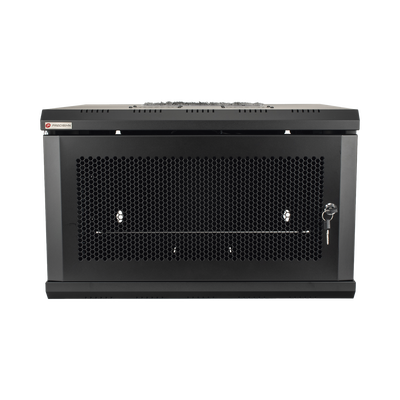 Gabinete de Pared 19 Pulgadas / 6U / 600 x 550 x 368 mm (23.6 x 21.7 x 14.5 in) / Acero SPCC RAL 9004 / Carga Estática 60 kg / IP20 Interior / Ventiladores CA / Panel Cepillo para Cables — PRECISION · SKU PS06550DU