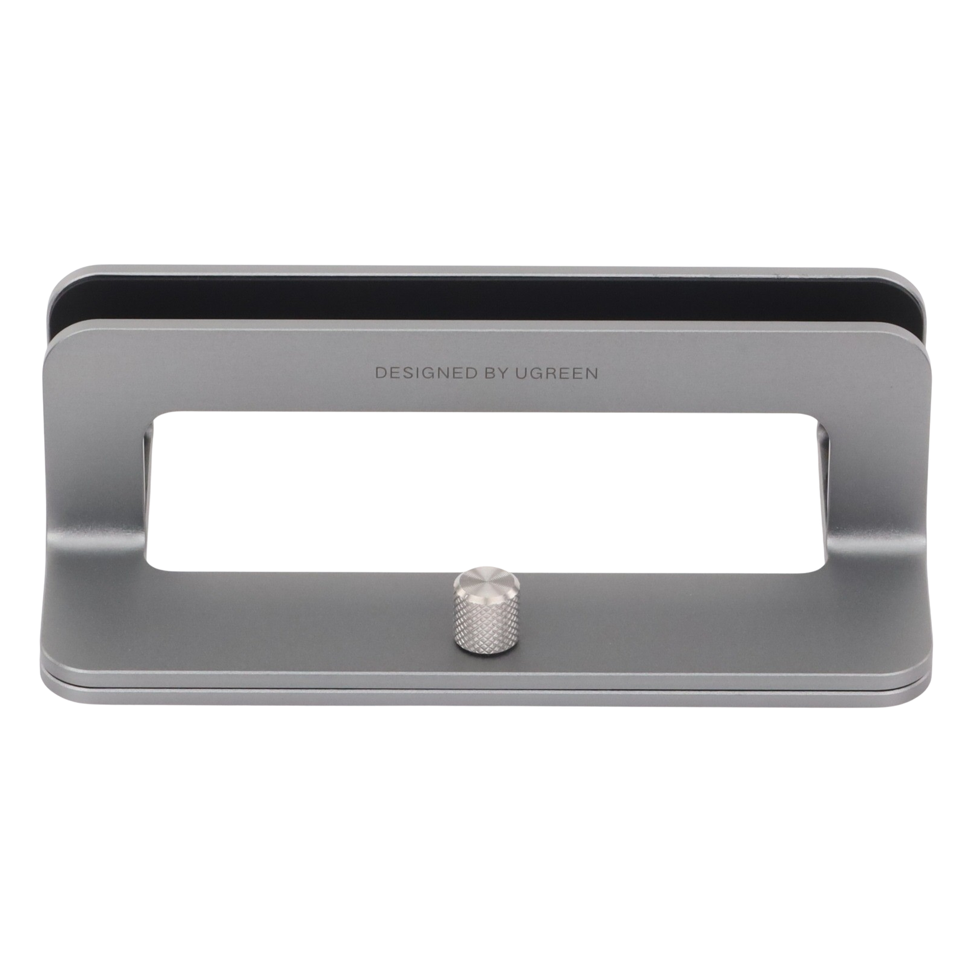 Soporte Vertical para Laptop / Adecuado para escritorio / Anchura Ajustable (12-26mm) / Amplia compatibilidad / Anti-Arañazos / Anti-Deslizante /Ajustable Mediante Tornillos / Color Plata / Aluminio + Silicona
