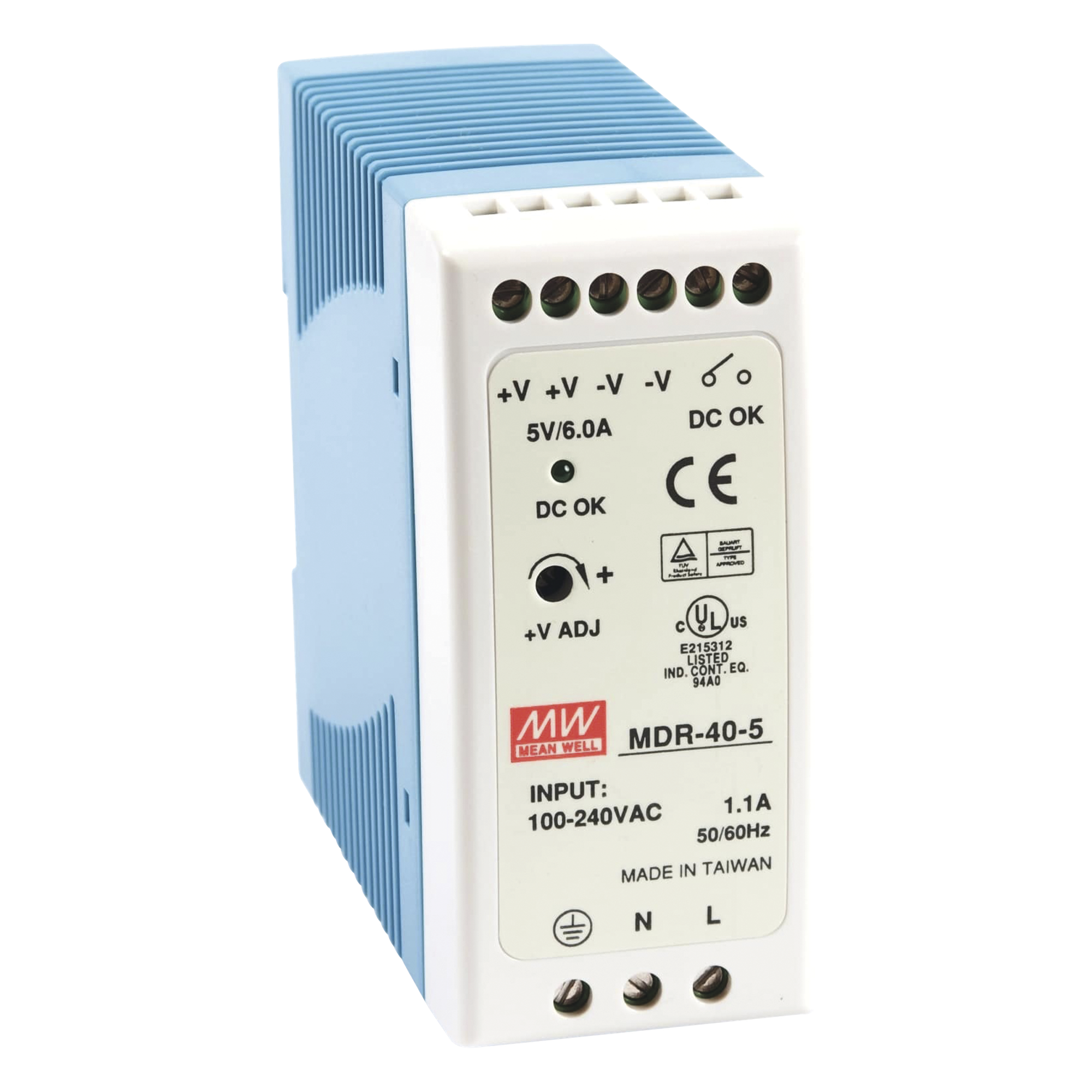 Fuente de poder Industrial Riel Din 5Vcc, 40W — MEANWELL · SKU MDR-40-5