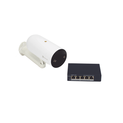 Kit de Videovigilancia PoE / 2 Cámaras IP 3 Megapixel / Switch 4 Puertos PoE+ Gigabit / Visión Nocturna a Color / IP67 / Audio Bidireccional / Luz y Sirena