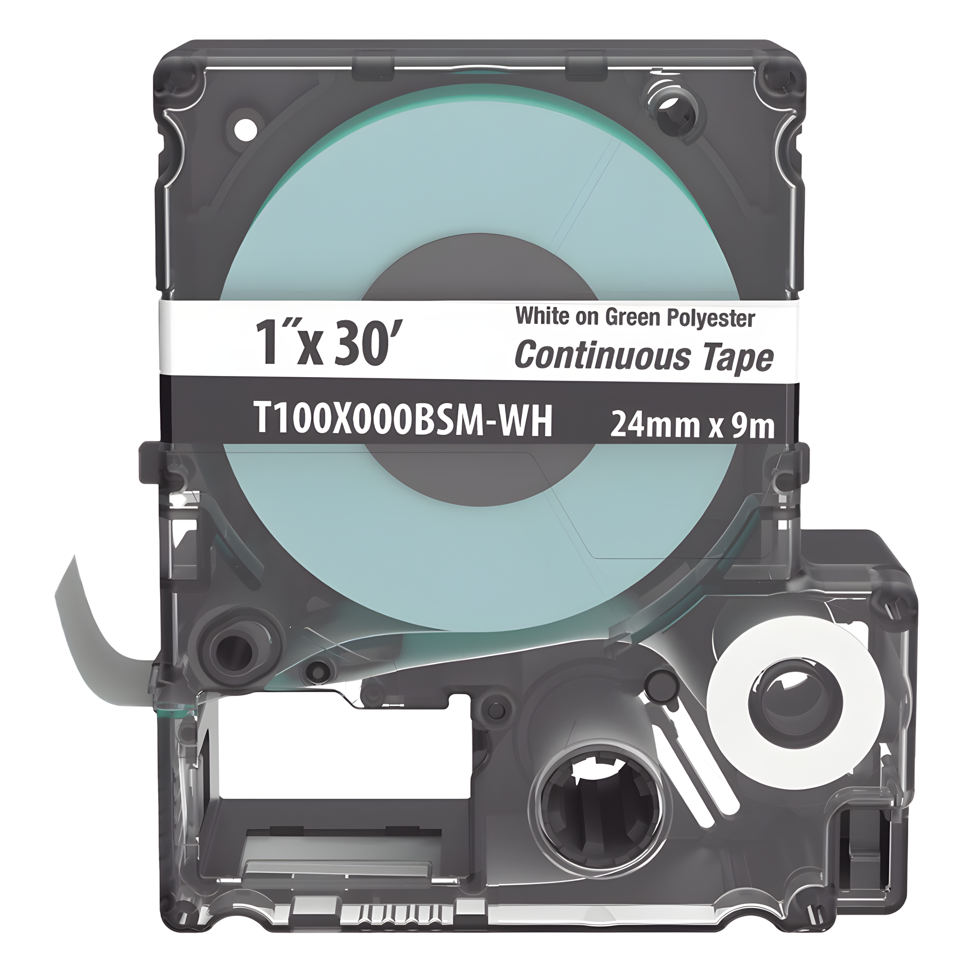 Casete de Etiquetas de Poliéster de Cinta Continua, Color Blanco Sobre Verde, Uso Interior/Exterior, 24 mm (0.94 Pulgadas) de Ancho x 9.1 Metros (29.86 Pies) de Largo — PANDUIT · SKU T100X000BSM-WH