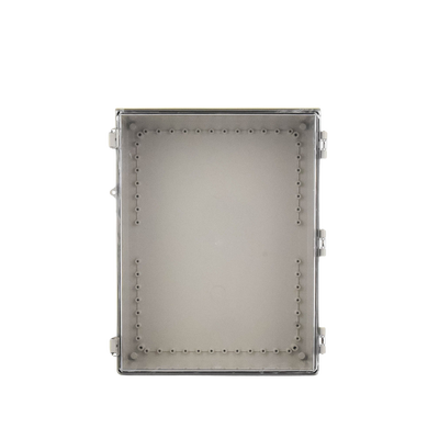 Gabinete Plástico ABS, Puerta Transparente, Uso en Intemperie (350 x 460 x 160 mm) Cierre por Broches Inoxidables y Permite Cerrado con Candado y Llave (Perno 5mm) No Incluido