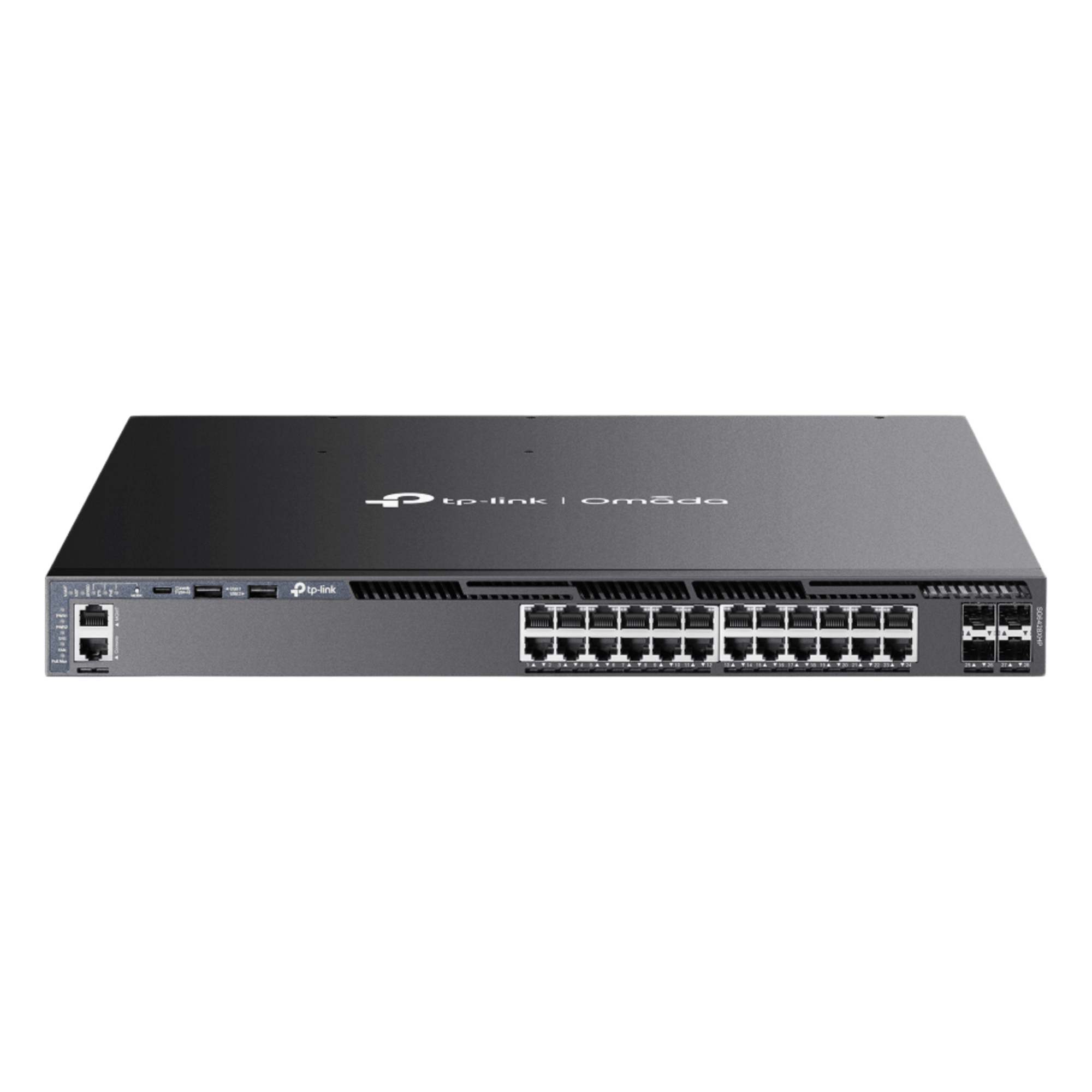 Switch Omada L3 SDN Administrable / 24 puertos PoE af/at Gigabit y 4 puertos SFP+ / Presupuesto PoE 720W / Funciones RIP, VRRP, Servidor DHCP / Administración centralizada OMADA / Fuente Redundante — TP-LINK · SKU SG6428XHP