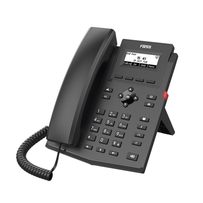 Teléfono IP empresarial para 2 lineas SIP con pantalla LCD, Puertos Gigabit, Códec Opus, conferencia de 6 vías, PoE.