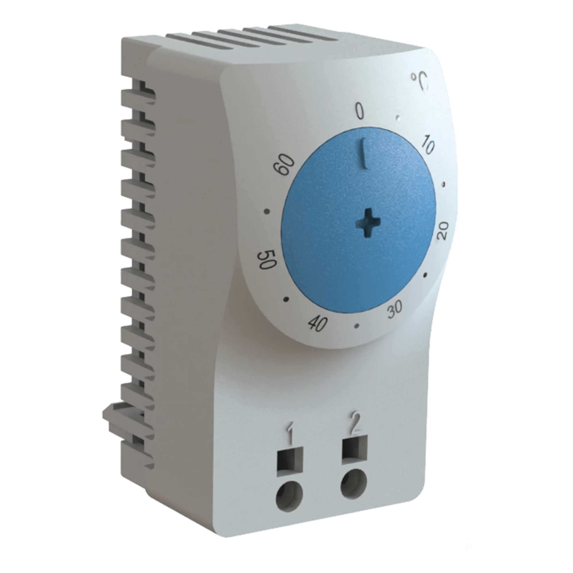 Termostato/Interruptor Para Control de Temperatura en Grados Celsius, Para Uso con Ventiladores, Con Terminales de Conexión, y Clip para Riel Din de 35 mm, Color Gris Claro — HOFFMAN · SKU ATEMNOC