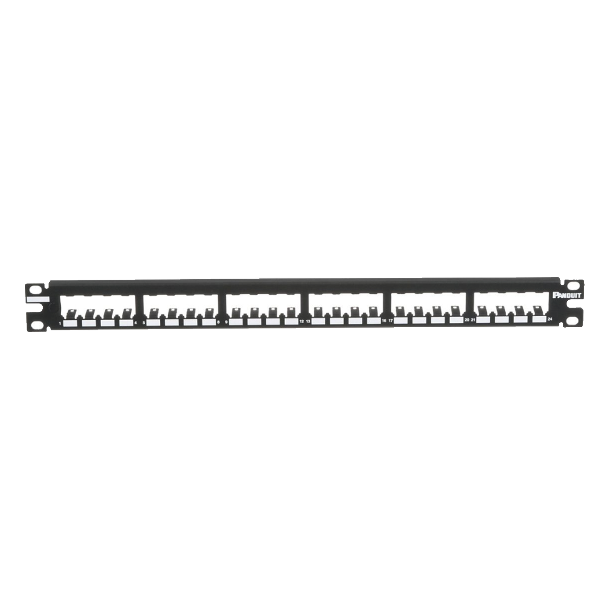 Panel de Parcheo Modular Mini-Com (Sin Conectores), Plano, Totalmente Blindado, de 24 Puertos, 1UR — PANDUIT · SKU CP24BLY