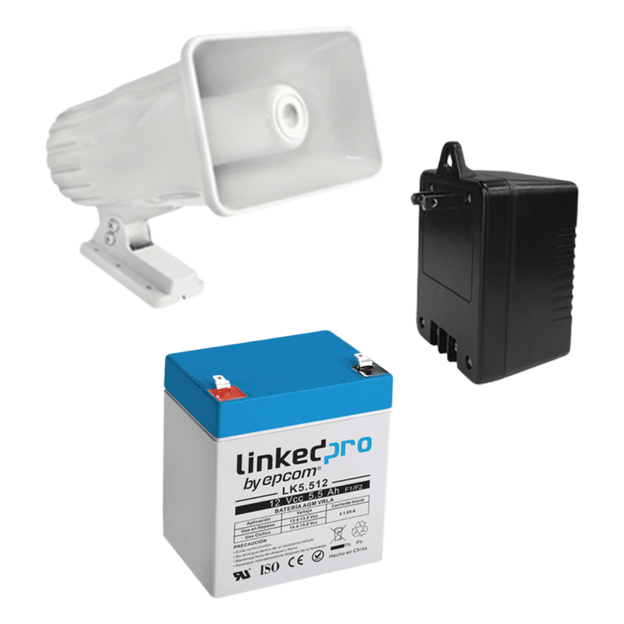 Kit de accesorios con Bateria 5.5 Ah, Transformador 16.5Vca y sirena de 30 watts — SYSCOM · SKU 4A16V30W