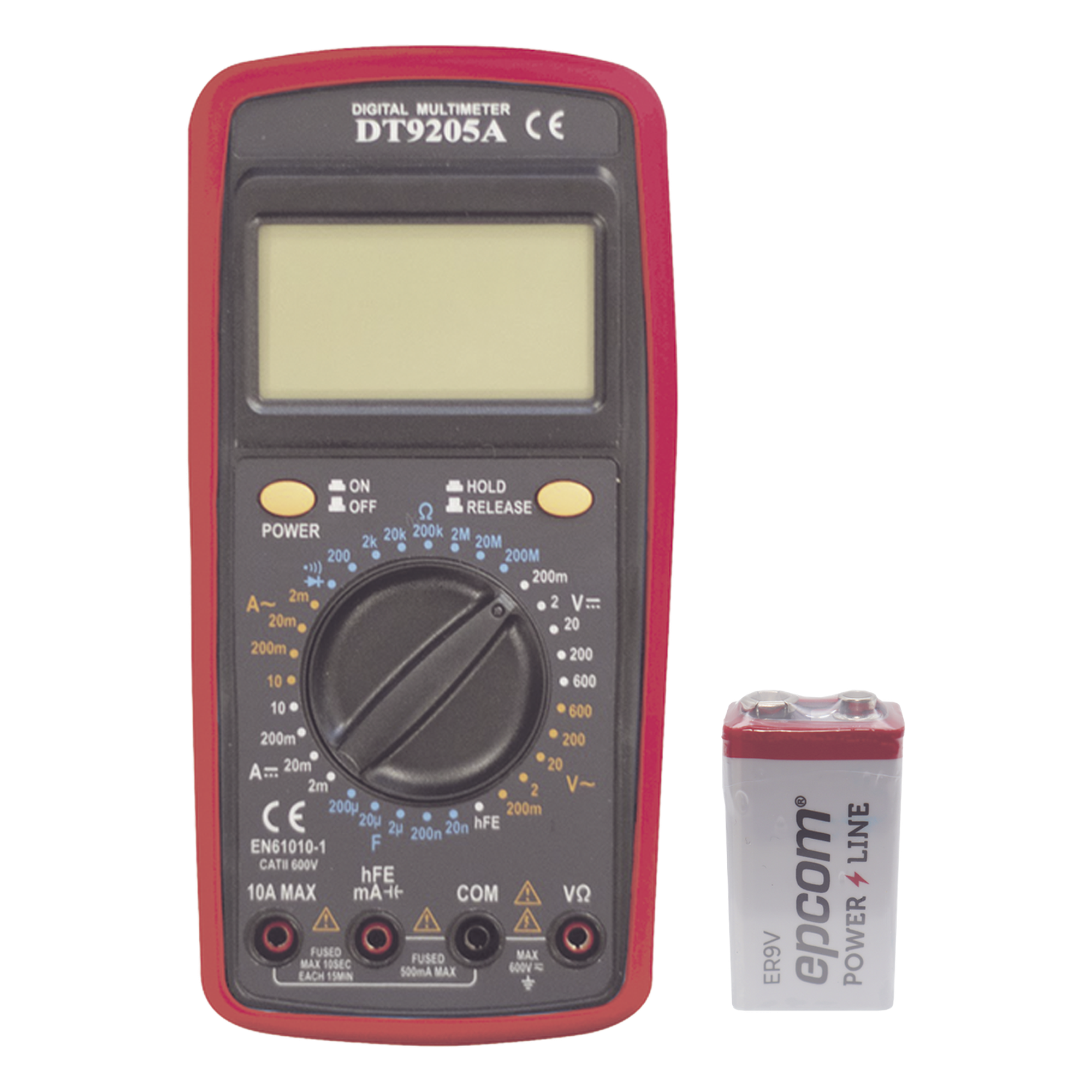 Multímetro Digital / Pantalla LCD 67 x 42 mm / 1999 Recuentos / 600V CC/CA CAT II / Corriente 10A / Resistencia 200 MΩ / Prueba HFE Transistores — PRECISION · SKU DT9205AKIT