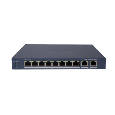 Switch Gigabit PoE+ / Administrable / 8 Puertos Gigabit PoE+ / 2 Puertos Gigabit / Configuración Nube Hik-Partner Pro / Modo Extendido hasta 300 Metros / 110 W — HIKVISION · SKU DS-3E1510P-EI