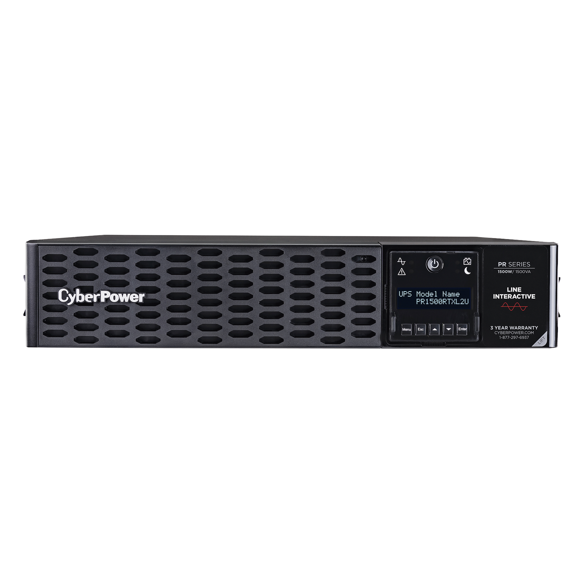 UPS de 1500 VA/1500 W, Topología Línea Interactiva, Entrada 120 Vca NEMA 5-15P, Onda Senoidal Pura, Torre o Rack 2 UR, Con 8 Tomas NEMA 5-15R
