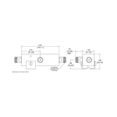 SEPARADOR 10dB (10:1) Tap 350-5930MHz 500W -161dBc 4.3-10 IP67 .