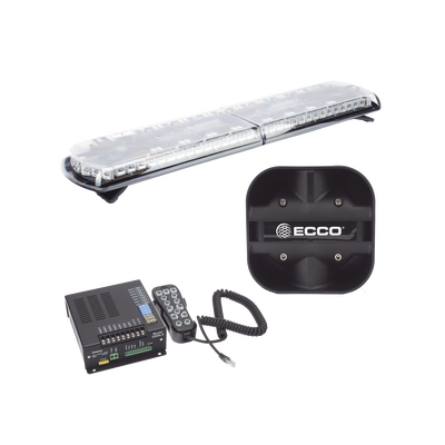 Kit de Sirena Vehicular H2 Covert, Bocina de uso rudo y Torreta 48" Serie 12 con 130 LED, dual color rojo/azul/claro/ambar, ideal para equipar unidades de policia