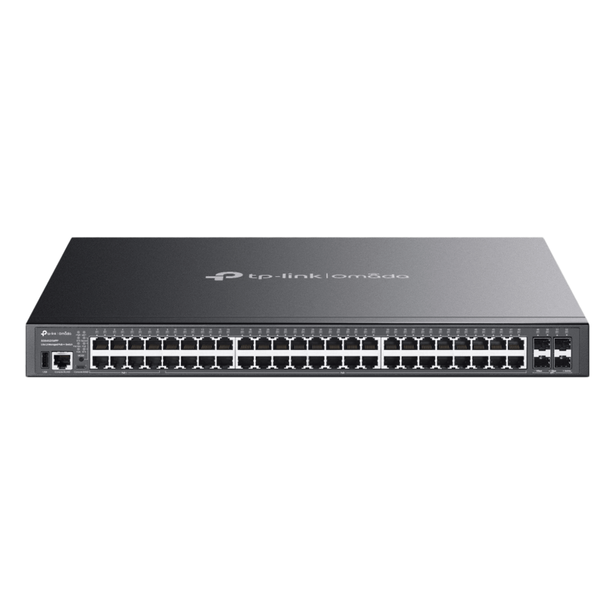 Switch Lite L3 Gestionable Apilable / 48 Puertos Gigabit PoE++ / 4 Slots 10G SFP+ / Presupuesto PoE 770W / Fast PoE y Perpetual PoE / Apilamiento Físico de 4 Unidades / L3: RIP, OSPF, VRRP / Gestión Cloud Omada SDN