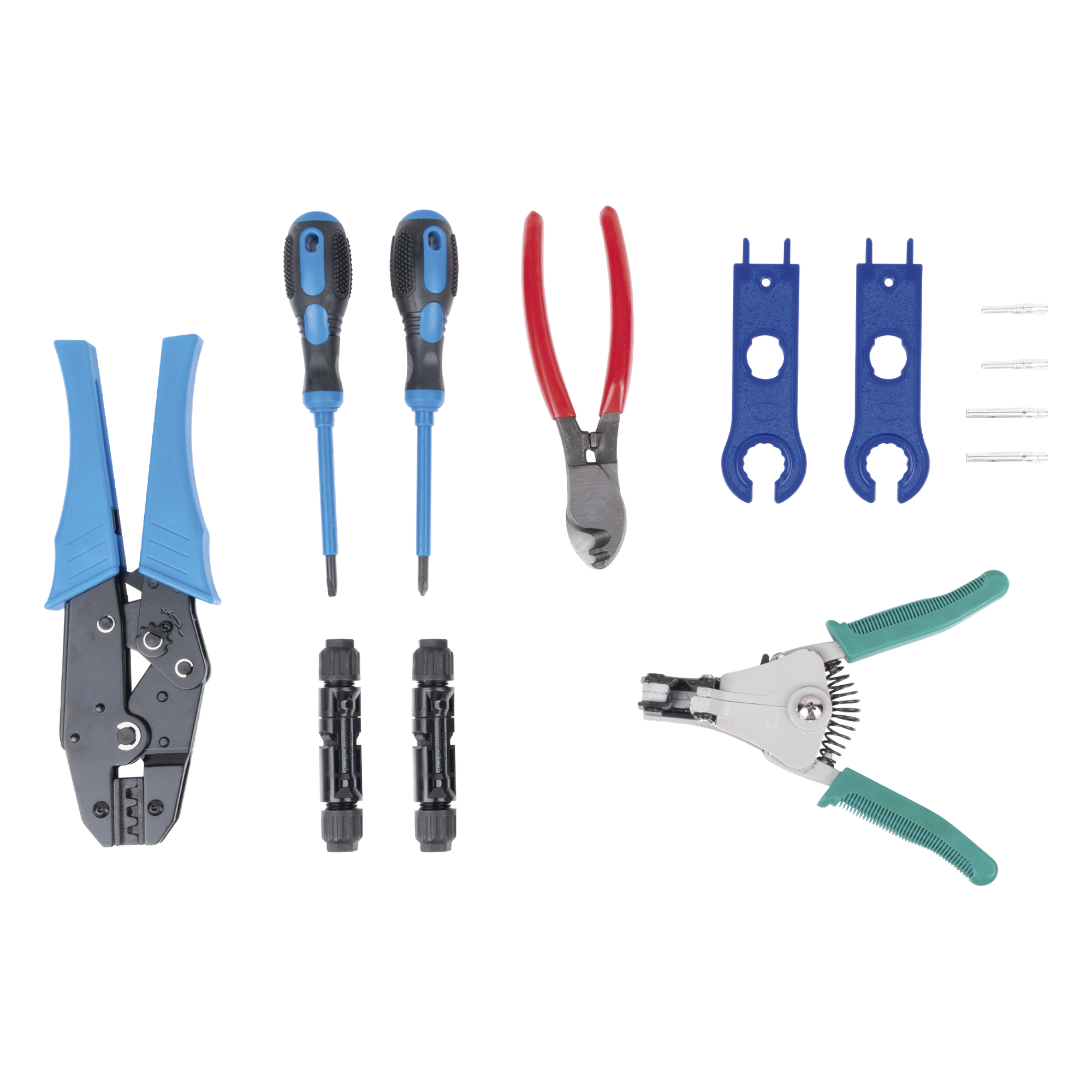 Juego de Herramientas y Accesorios, para Instalación de Sistema Solar. Incluye: Pinzas (3), Desarmadores (2), Llaves (2) y Accesorios (7).