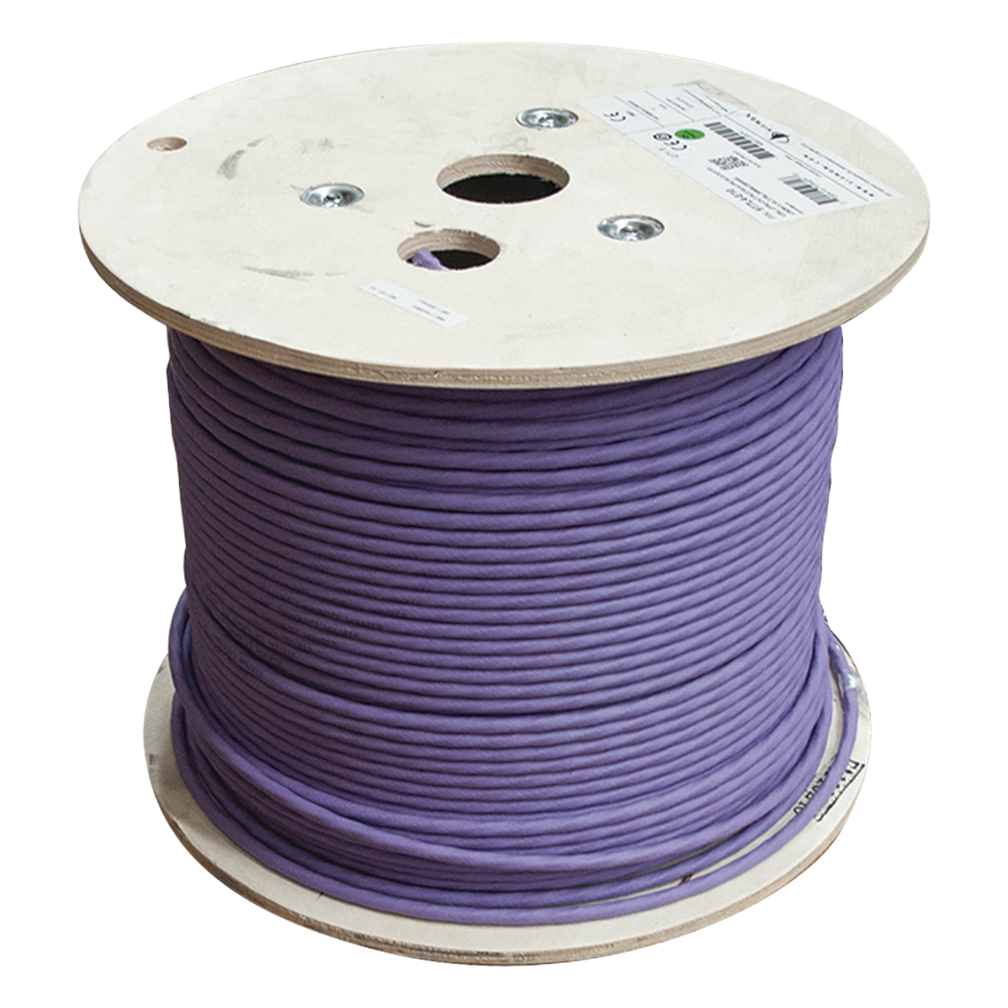 Bobina de Cable Blindado S/FTP de 4 Pares, Cat7A, Inmune a Ruido e Interferencias, LS0H (Bajo Humo, Cero Halógenos), Color Violeta, 305 Metros (1000 Pies)