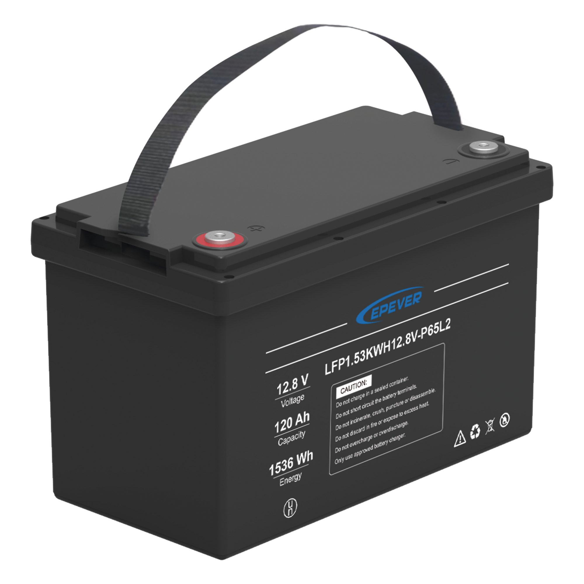 Batería de Litio LiFePO4 Ciclo Profundo 12.8Vcc, 120 Ah, 1.53Kwh, para Exterior, Libre de Mantenimiento — EPEVER · SKU LFP120EP12.8