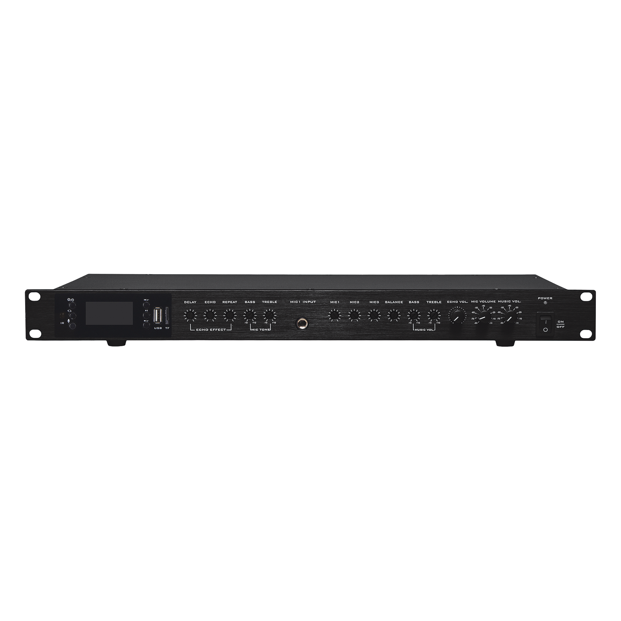 Amplificador de Audio | 2 x 60W | Baja Impedancia 4 - 8Ω | Reproductor Bluetooth, USB, SD | Efectos Integrados Delay, Echo, Repeat