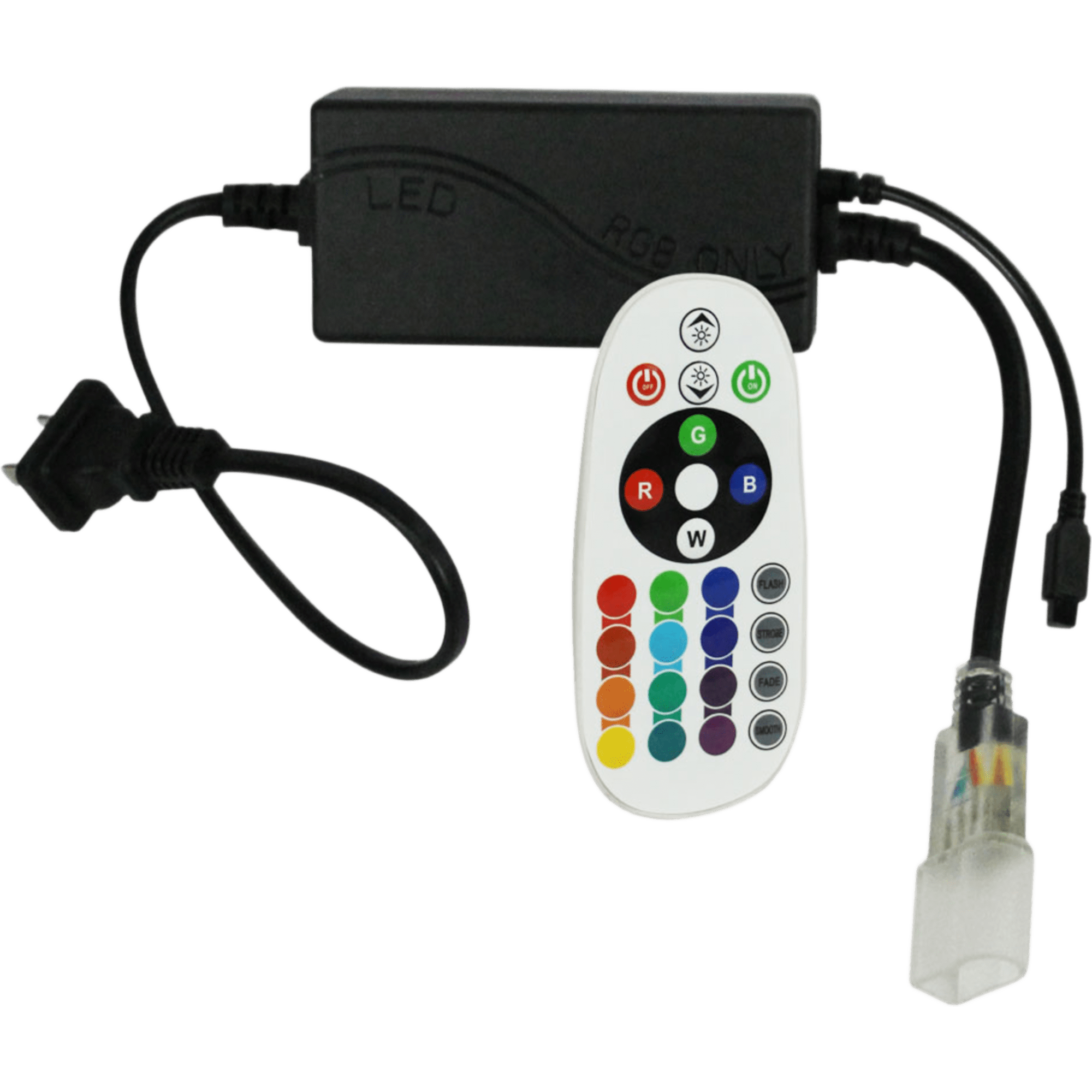 Adaptador de Corriente con Control de Funciones Remoto para Manguera Neón LED RGB JUML-5050-03.