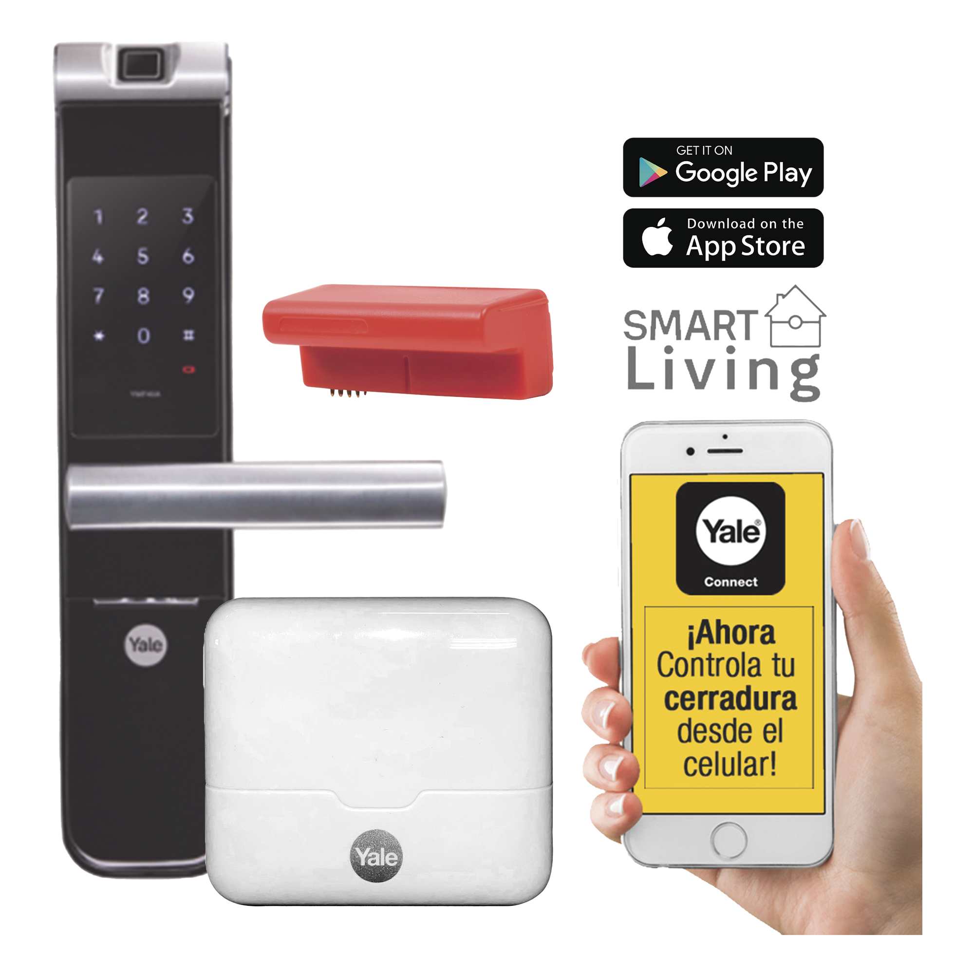 Kit Cerradura con manija YMF40A y HUB, Apertura por, Código, Biometría y apertura por SMARTPHONE, Para puertas de 35 a 90 mm de espesor — YALE-ASSA ABLOY · SKU MX89367