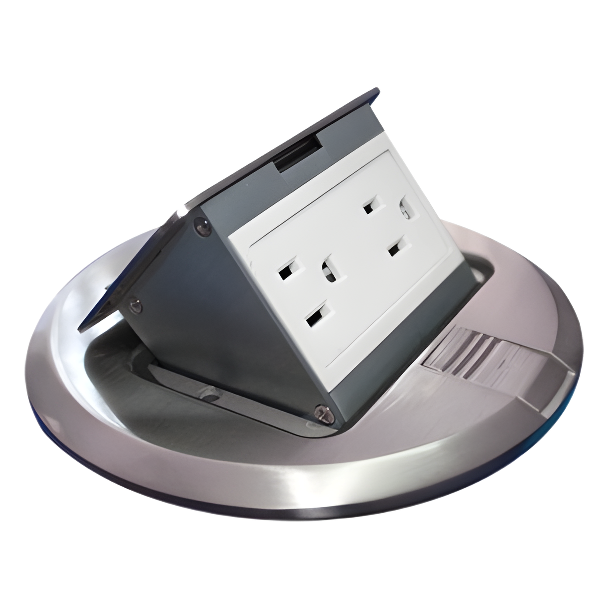 Mini Caja de Piso Redonda Acero Inoxidable (2 Contactos) (11000-12201) — THORSMAN · SKU TH-MCPR-A