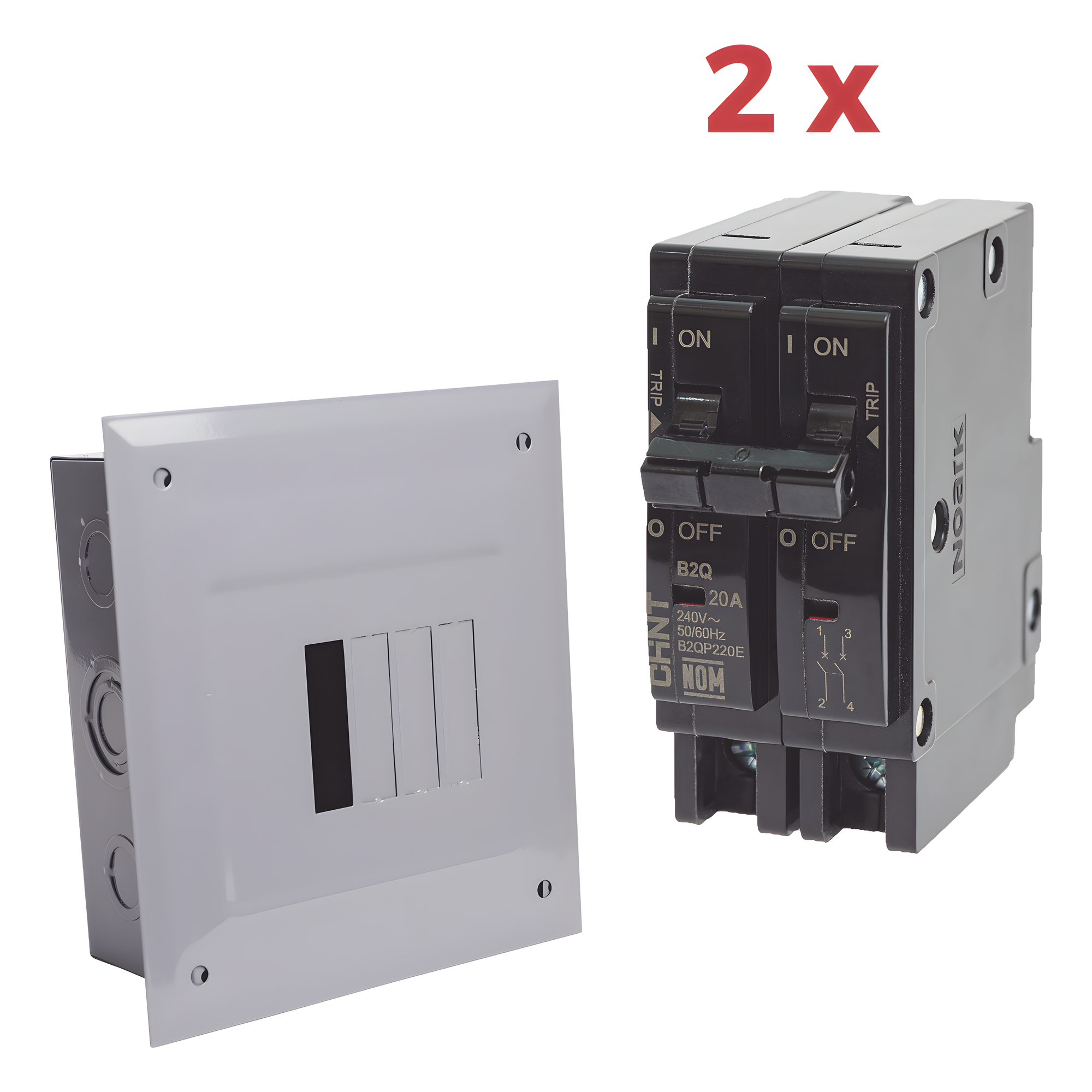 Kit Centro de Carga 4P para empotrar con 2 Interruptores Térmicos de 2 Polos, 20Amp 120/240Vca 10kA. — CHINT · SKU KITC2Q420E