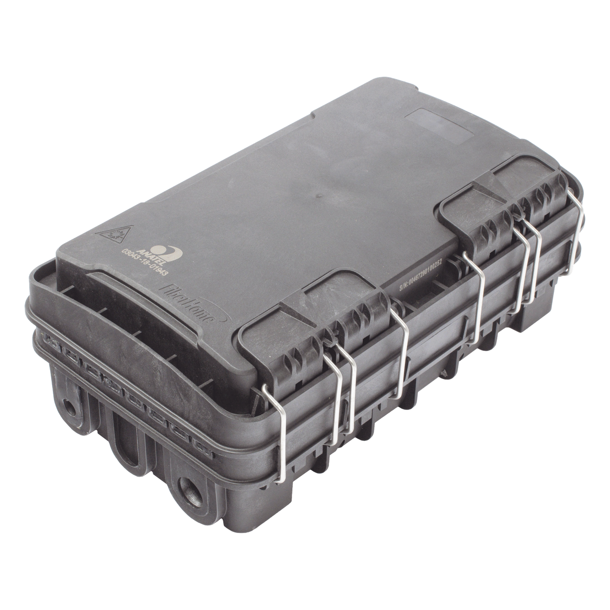 Caja de Distribución de Fibra Óptica para 24 Empalmes, con 8 acopladores SC/APC simplex, Exterior IP65, Color Negro — FIBERHOME · SKU FDP-420E-8