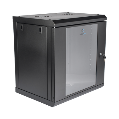 Gabinete de Pared de 12U con Puerta de Cristal Templado, 455 mm de Profundidad, Rack de 19'', Acero Reforzado Color Negro.