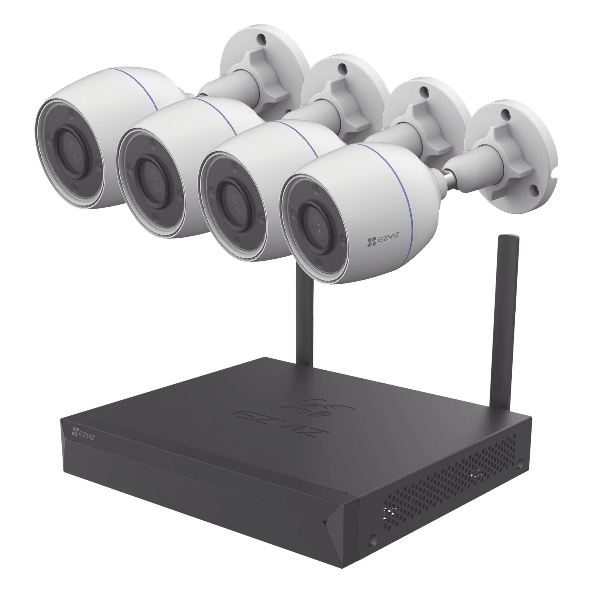 Kit de cámaras Wi-Fi / Incluye 1 NVR 4 canales / 4 Cámaras Bala 2 Megapixel / Para Uso en Exterior IP67 / Vision Nocturna a Color — EZVIZ · SKU KIT/CSX5S/4W