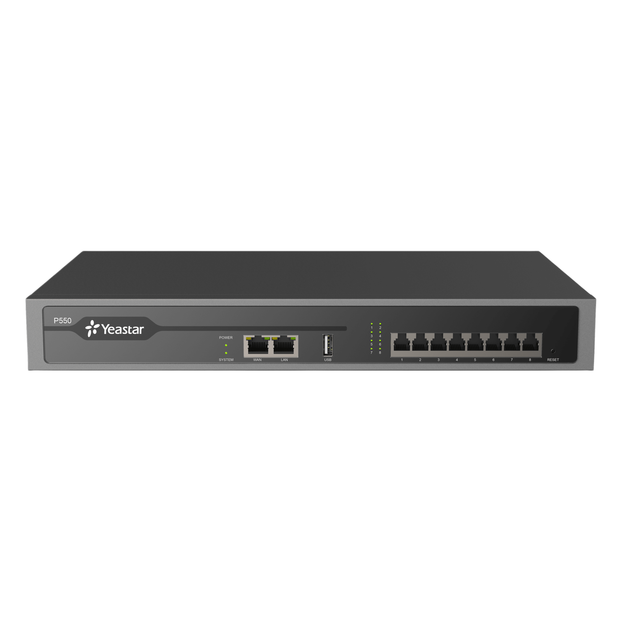 Conmutador IP PBX Enterprise / 50 Extensiones / 25 Llamadas Simultáneas / Hasta 8 Puertos FXO/FXS / Call Center Integrado / Omnicanal WhatsApp, Facebook y SMS / Transcripción y Resumen IA / Linkus UC — YEASTAR · SKU P550
