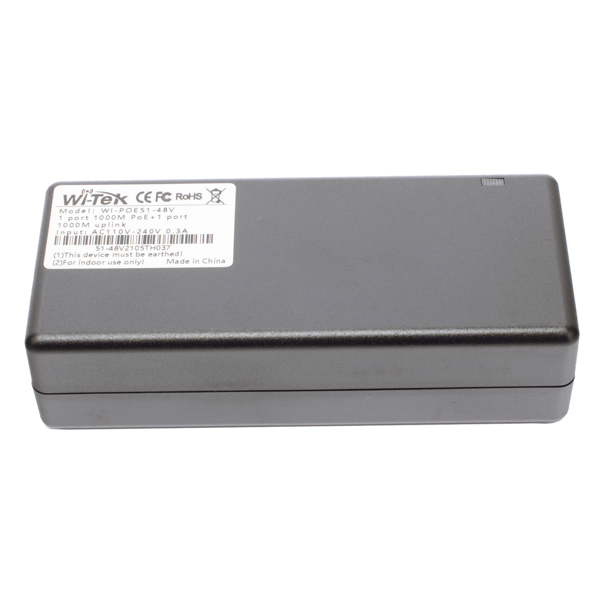 Inyector PoE 30W / PoE 802.3 af/at / 48V / Conexión plug and play / Alcance de hasta 100 metros / Aplicaciones CCTV — WI-TEK · SKU WI-POE51-48V