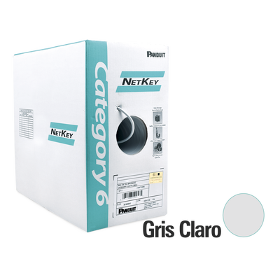 Bobina de Cable UTP de 305 Metros (1000 Pies) de Cobre, NetKey, Gris Claro, Categoría 6 (24 AWG), 1000Mbps, Riser (CMR), de 4 Pares