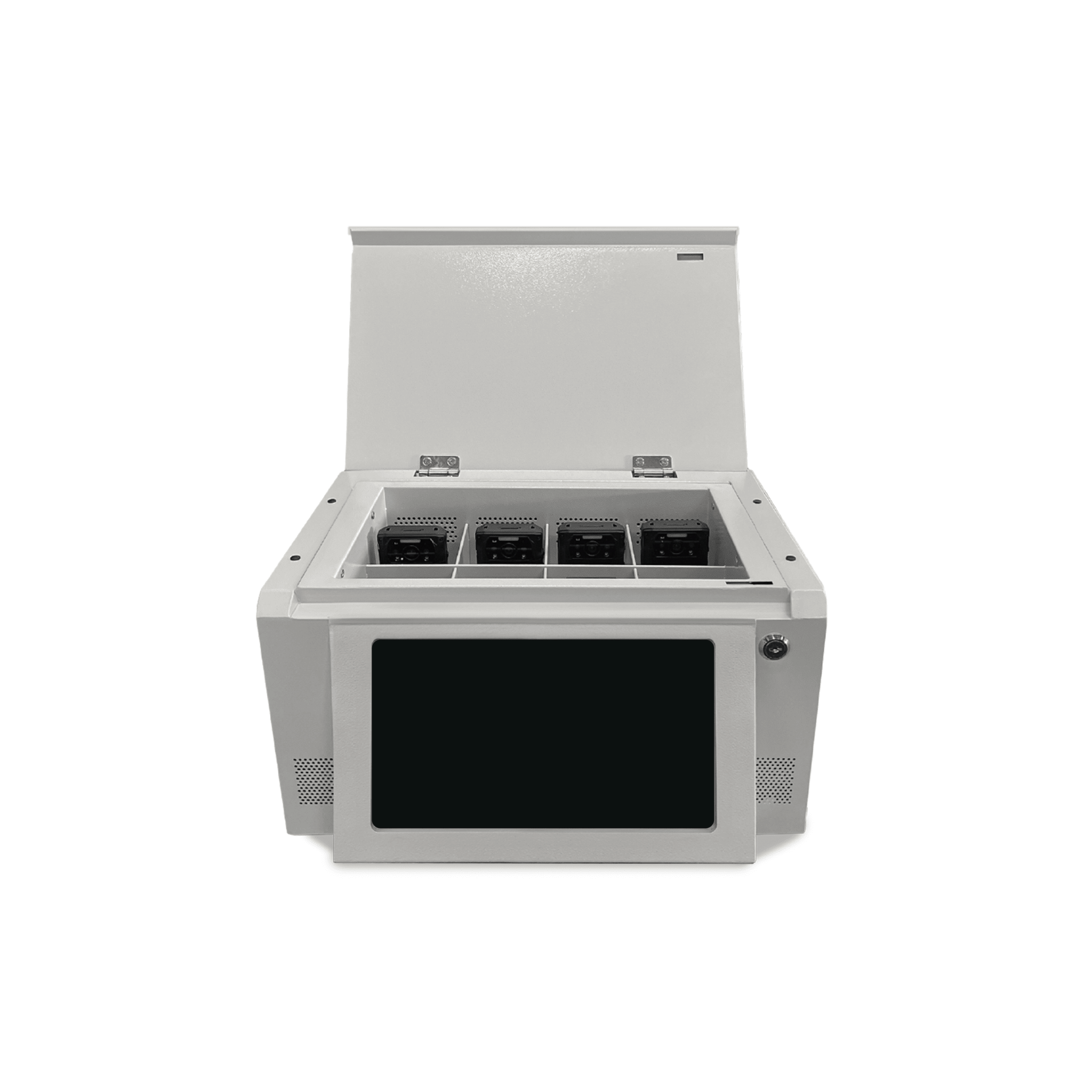 Estación de Descarga para Cámaras Corporales | 8 Canales de Conexión | Descarga Simultanea | Pantalla Táctil | Almacenamiento Hasta 12TB | Carga y Copia de Seguridad Automática | Compatible con Body Cam XMR-R3.