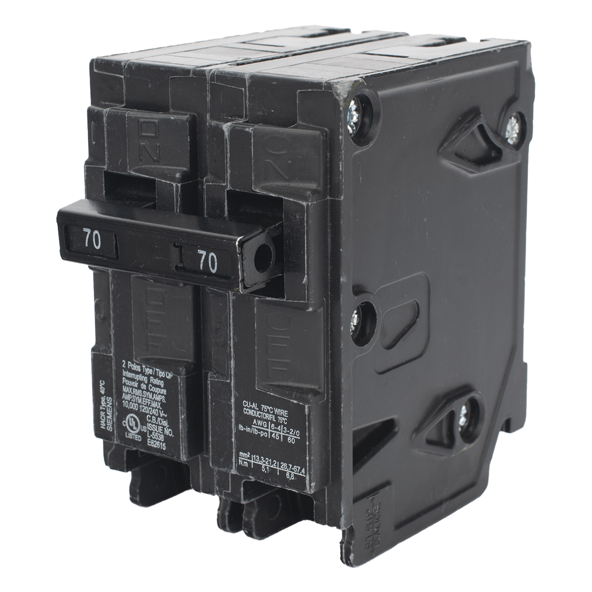 Interruptor automático enchufable tipo QP 2 polos, 70 amp — SIEMENS · SKU Q270