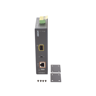 Convertidor de Medios PoE Industrial, Puerto SFP 1000BASE-SX/LX a Puerto RJ45 Gigabit con Salida PoE 802.3at (Hasta 30 W).