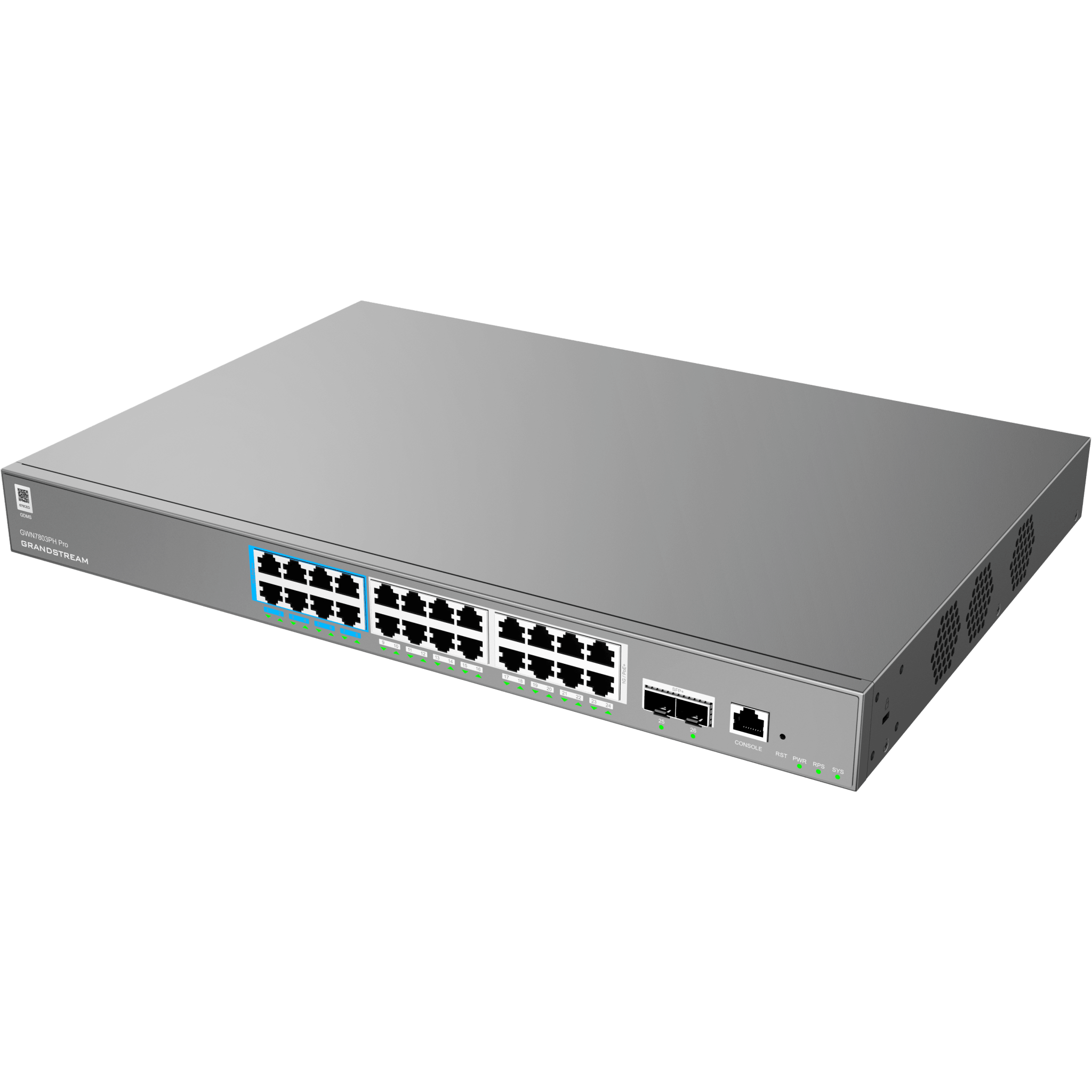 Switch de Red Empresarial L2++ / Serie GWN7800 Pro / 24 Puertos Gigabit PoE 400W / 2 SFP+ / Gestión Cloud GDMS / VLAN 4K / QoS Avanzado / Seguridad Integral