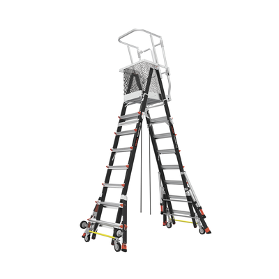 Escalera de Fibra de Vidrio con Jaula de 8'-14' (2.44 - 4.27 m). Con Ajuste en Ruedas (RATCHET™ Leveler) (SKU:18515-817).