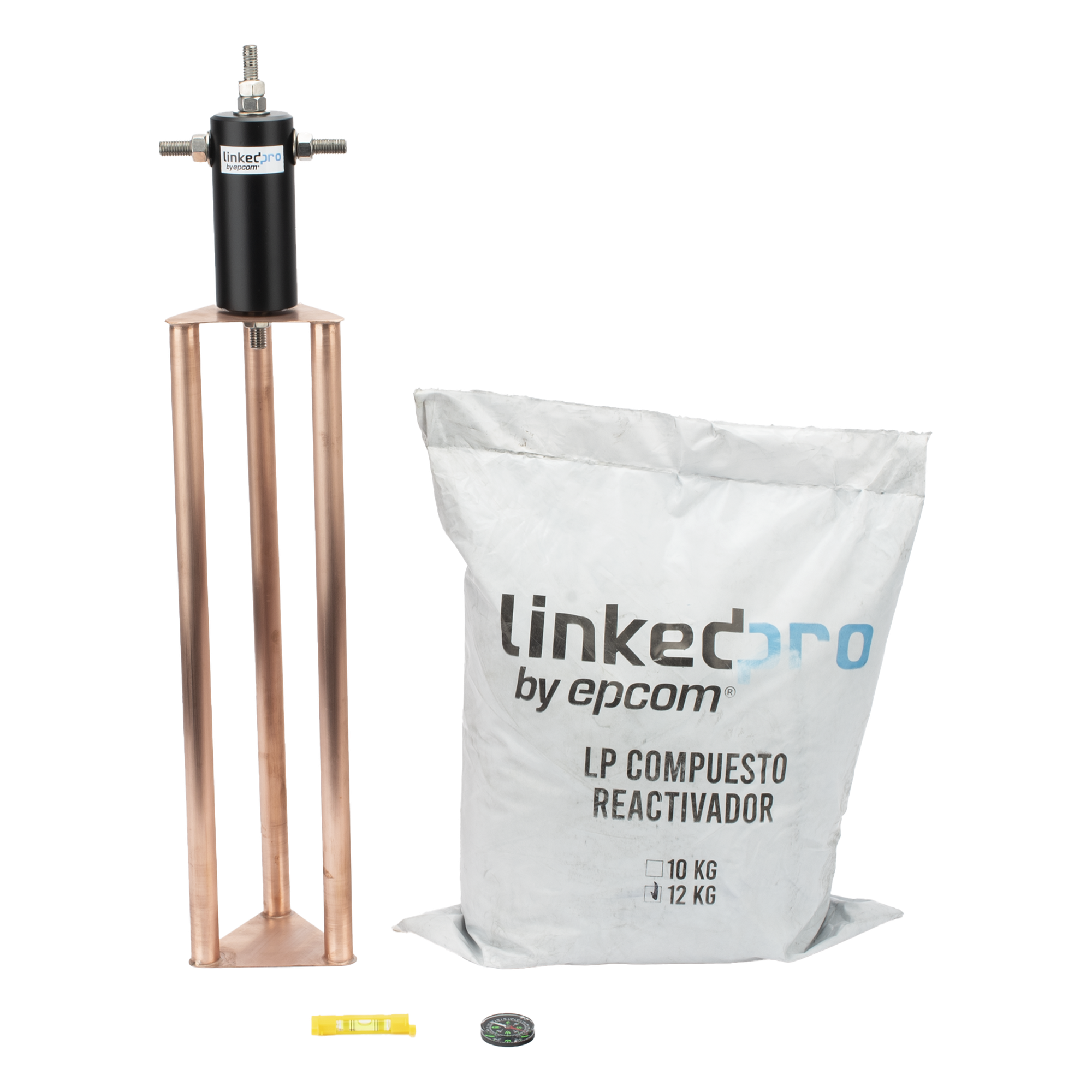 Electrodo Puesta a Tierra 60A / Cobre Electrolítico / Diseño Delta / Filtro Equipotencial / Compuesto 12 kg / 50 cm (19.7 in) — LINKEDPRO BY EPCOM · SKU LP-GROUND-60A