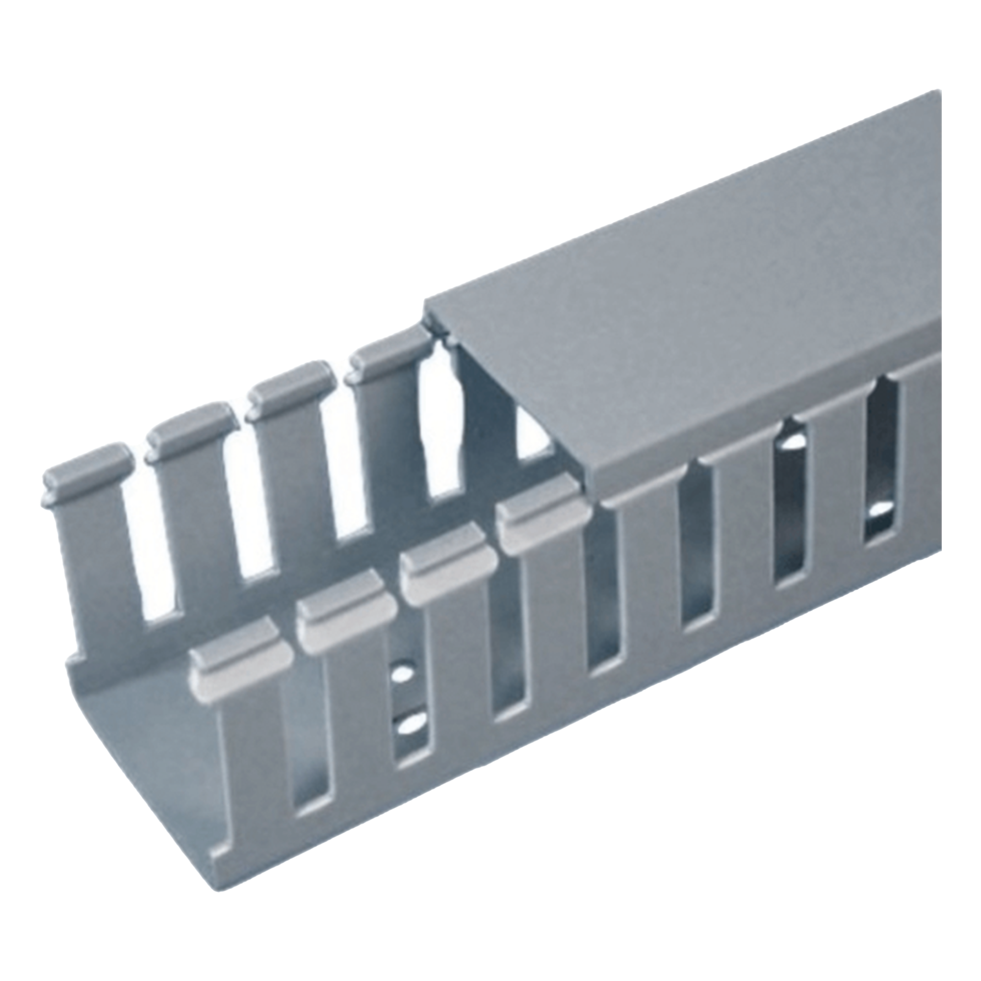 Canaleta Ranurada de PVC con Tapa, Tipo F, 57.2 mm de Ancho, 79.2 mm de Alto y 2 m de Largo, Color Gris — PANDUIT · SKU FC2X3LG2