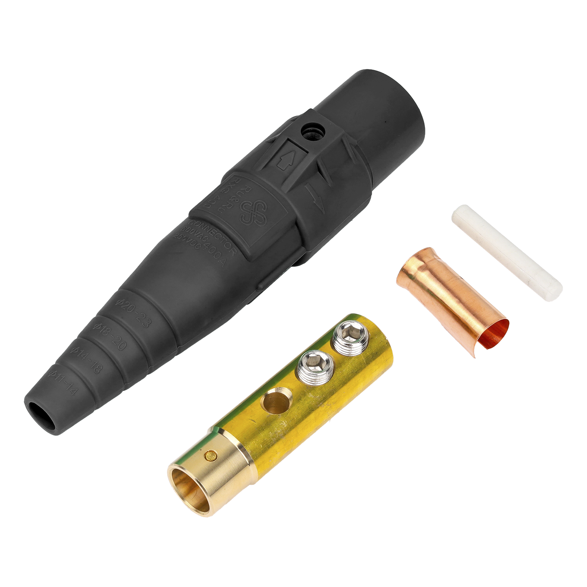 Conector Camlock Hembra / 400 A / AC 600 V / Abrazadera Compresión / Cable 2/0 AWG a 4/0 AWG / Plástico Ingeniería — EPCOM PROAUDIO · SKU EPCAMLOCK400AFBLACK